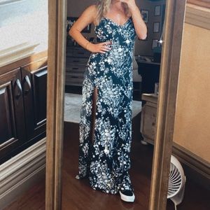 Reformation Black Maxi Dress with White Floral Pattern